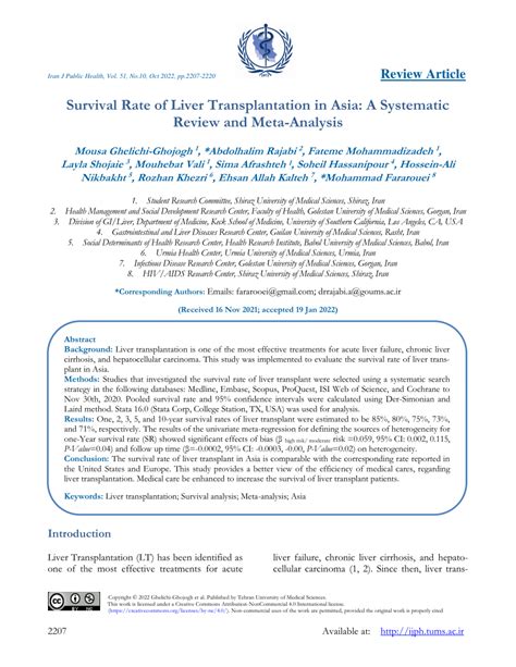 Survival Rate of Liver Transplantation in Asia: A Systematic .